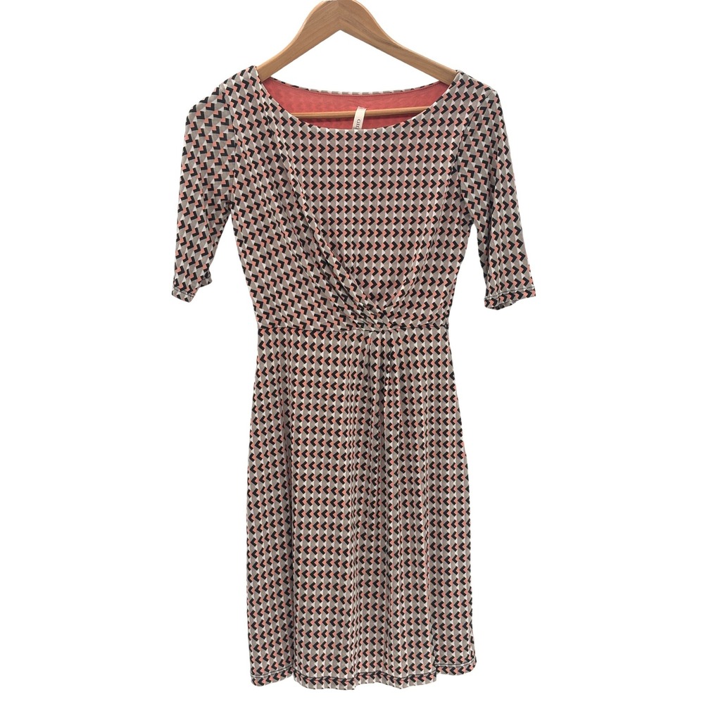 Gilli Dress Shift Faux Wrap‎ Geometric Print Retro Women Small Pink Gray Stretch